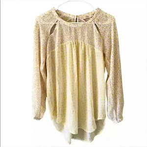 NWT Elodie White Yellow Sheer Floral Flowy Long Sleeve Blouse size Large